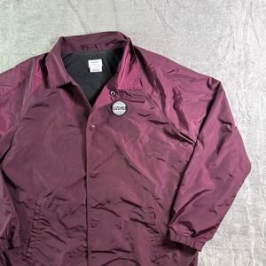RVCA Mens Maroon Coach Jacket Lightweight Snap Front Lined Large